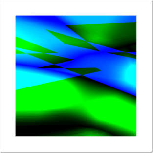 Blue green black abstract art Posters and Art